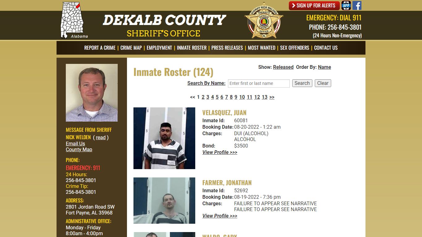 Inmate Roster - DeKalb County Sheriff's Office - Fort Payne, Alabama