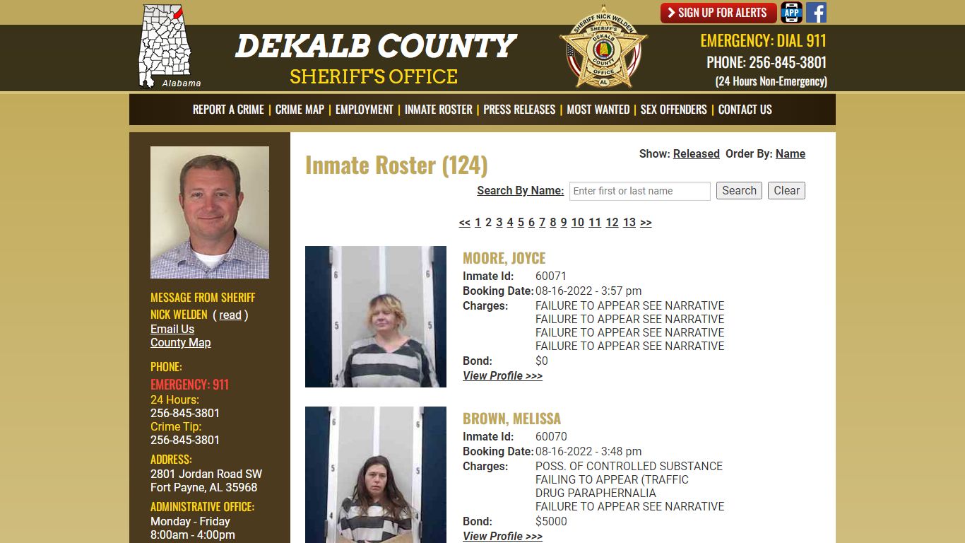 Inmate Roster - DeKalb County Sheriff's Office - Fort Payne, Alabama